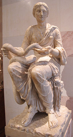 Greek healing goddess Hygeia with her snake. Photo by Sailko.