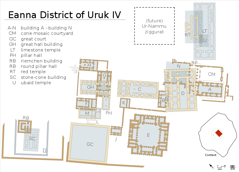 Temple complex in city of Uruk. Drawing Lamassu Design.